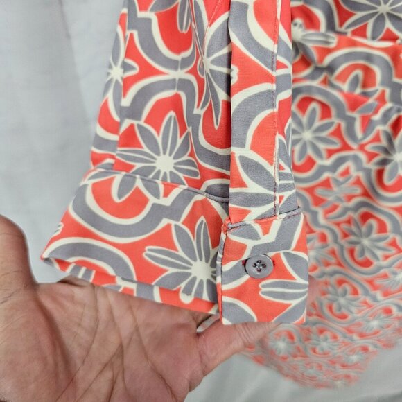 Aryeh Peach Gray Geometric True Wrap Mini Dress Boho Retro M - Picture 4 of 12